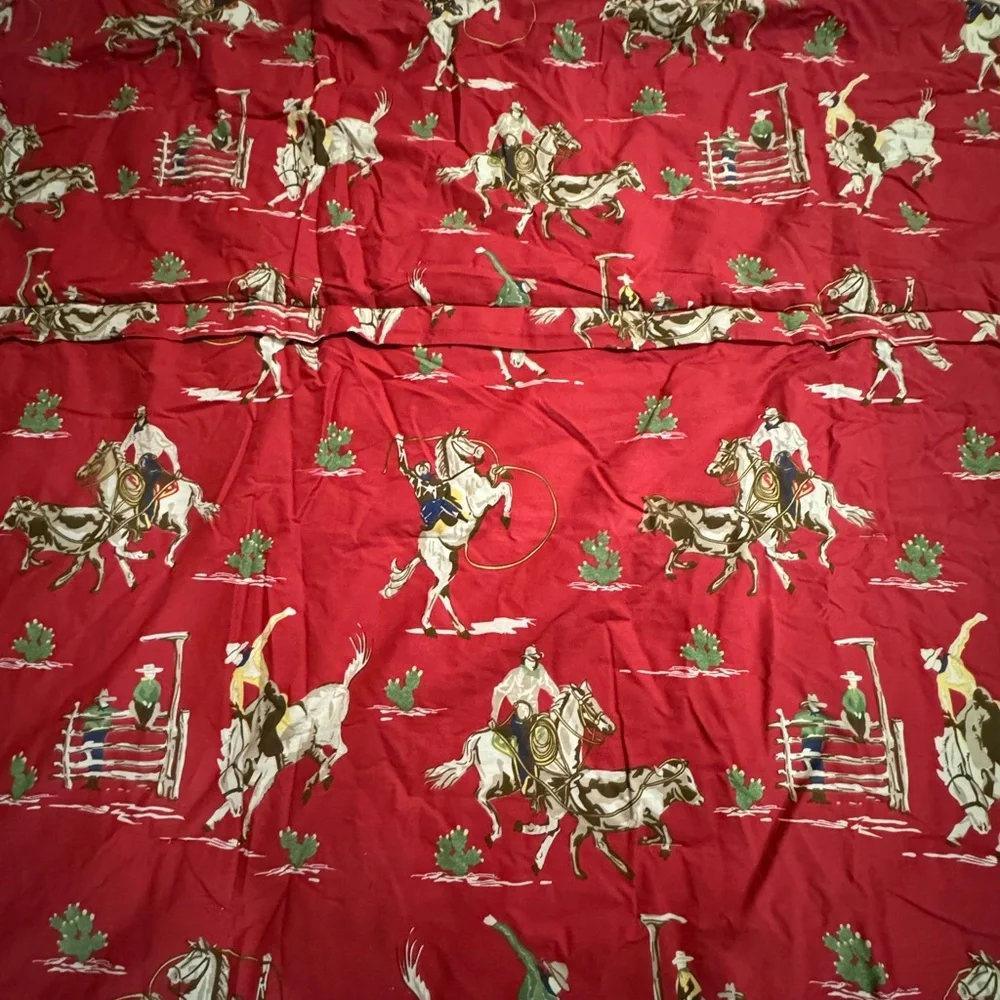 Vintage Red Cowboy Horses Rodeo Print comforter blanket Plaid Sided